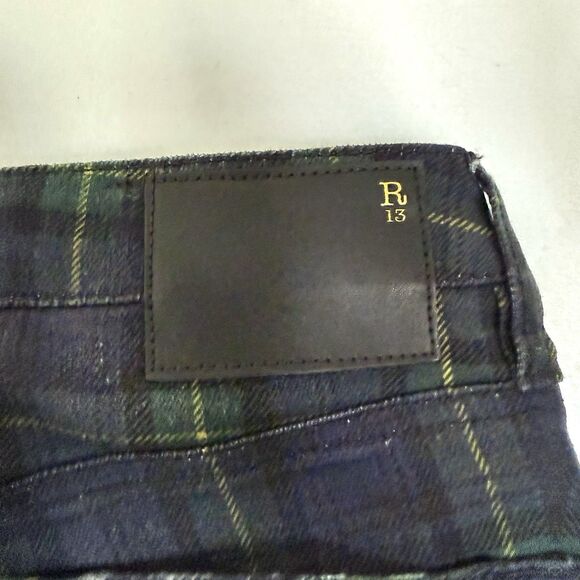 R13 Kick Fit Jeans Womens 27 Printed Tartan Plaid F22 Designer Grunge Punk Denim - Picture 9 of 16
